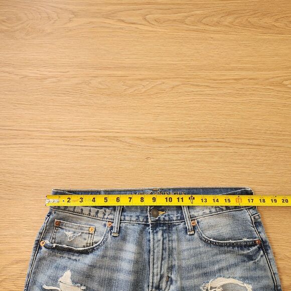 American Eagle Jeans Mens 32x34 Blue Straight Denim Pants Distressed Patchwork - Picture 6 of 14